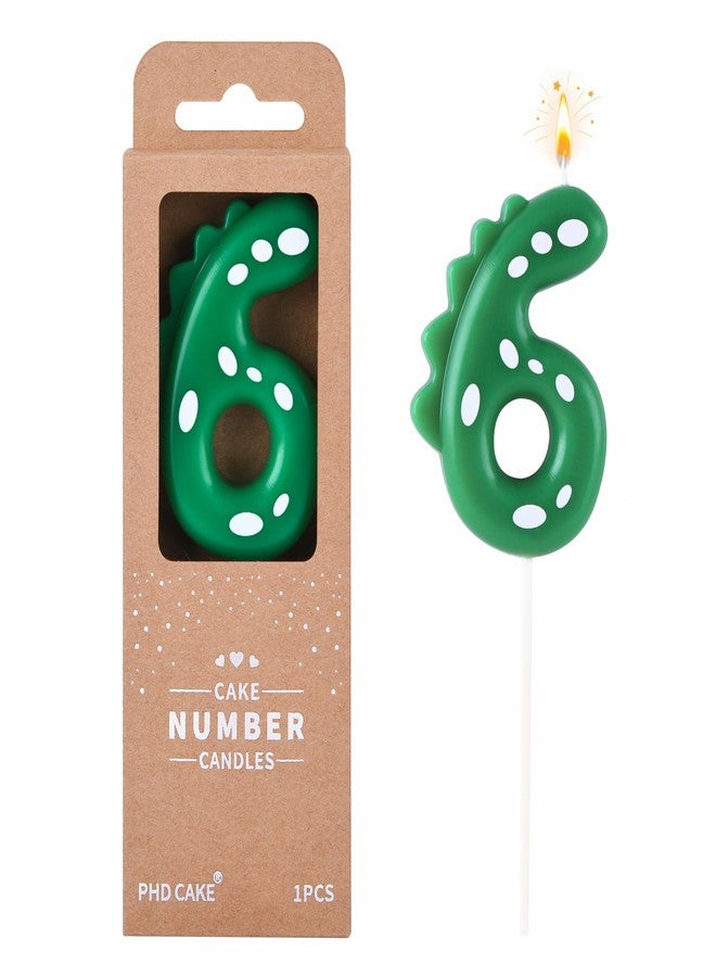 PHD CAKE 2.76 Inch Green Dinosaur 6 Number Birthday Candles, Dinosaur Number Candles, Cake Number Candles, Party Celebration - Image 1